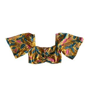 Farm Rio look alike Linen Blend Bird Print Cropped Top Size S